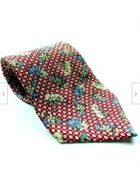 Blue Red White Floral Squares Silk Tie
